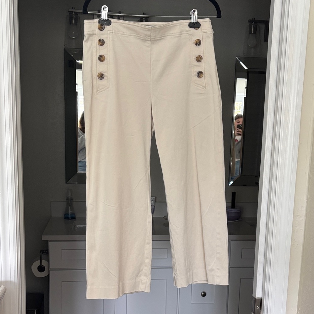 Ann Taylor Cream Trousers with Button Detail